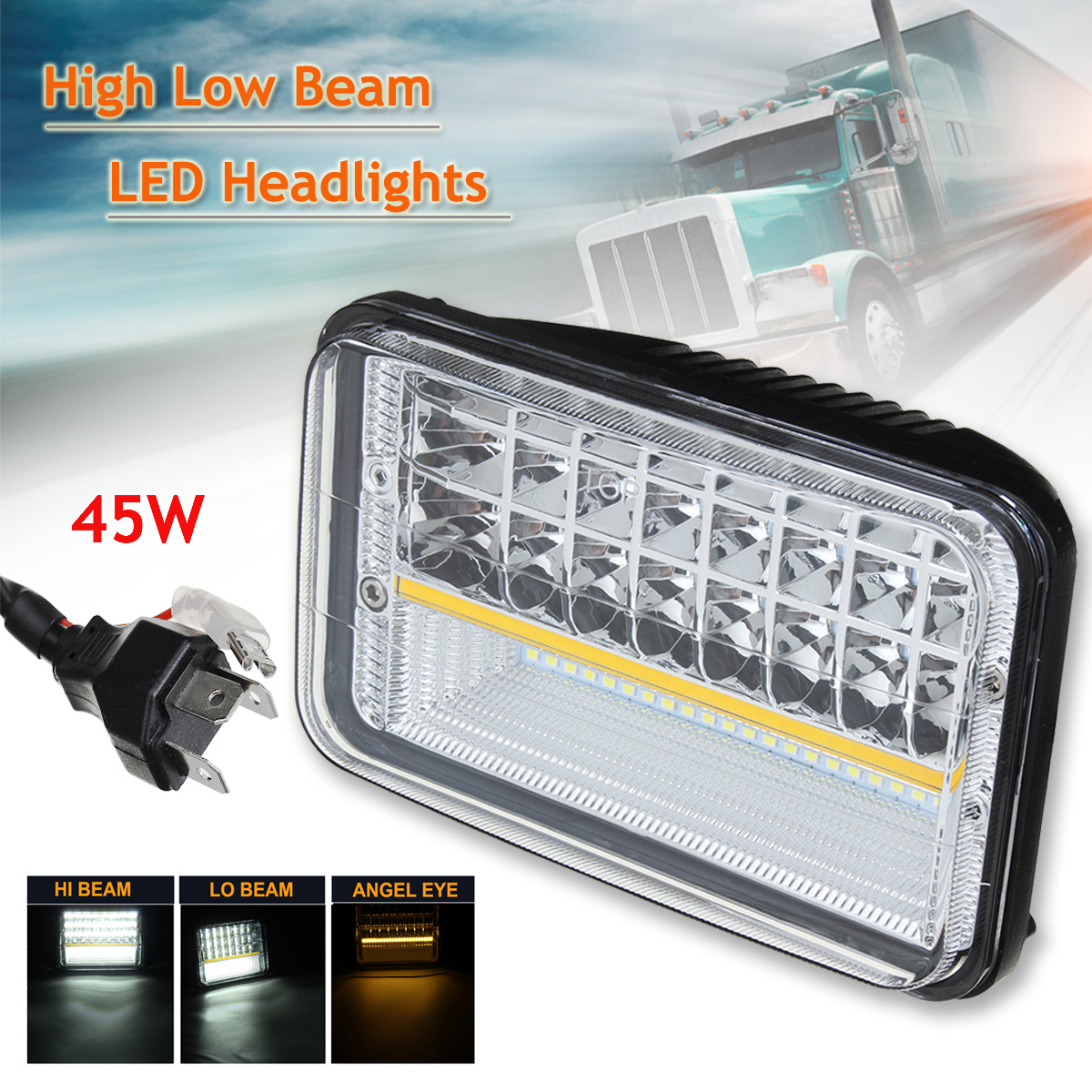 1PCS-4quotx6quot-H4-10V-30V-45W-6000K-High-Low-Beam-LED-Headlights-DRL-for-OFF-Road-Tractor-Truck-1302196