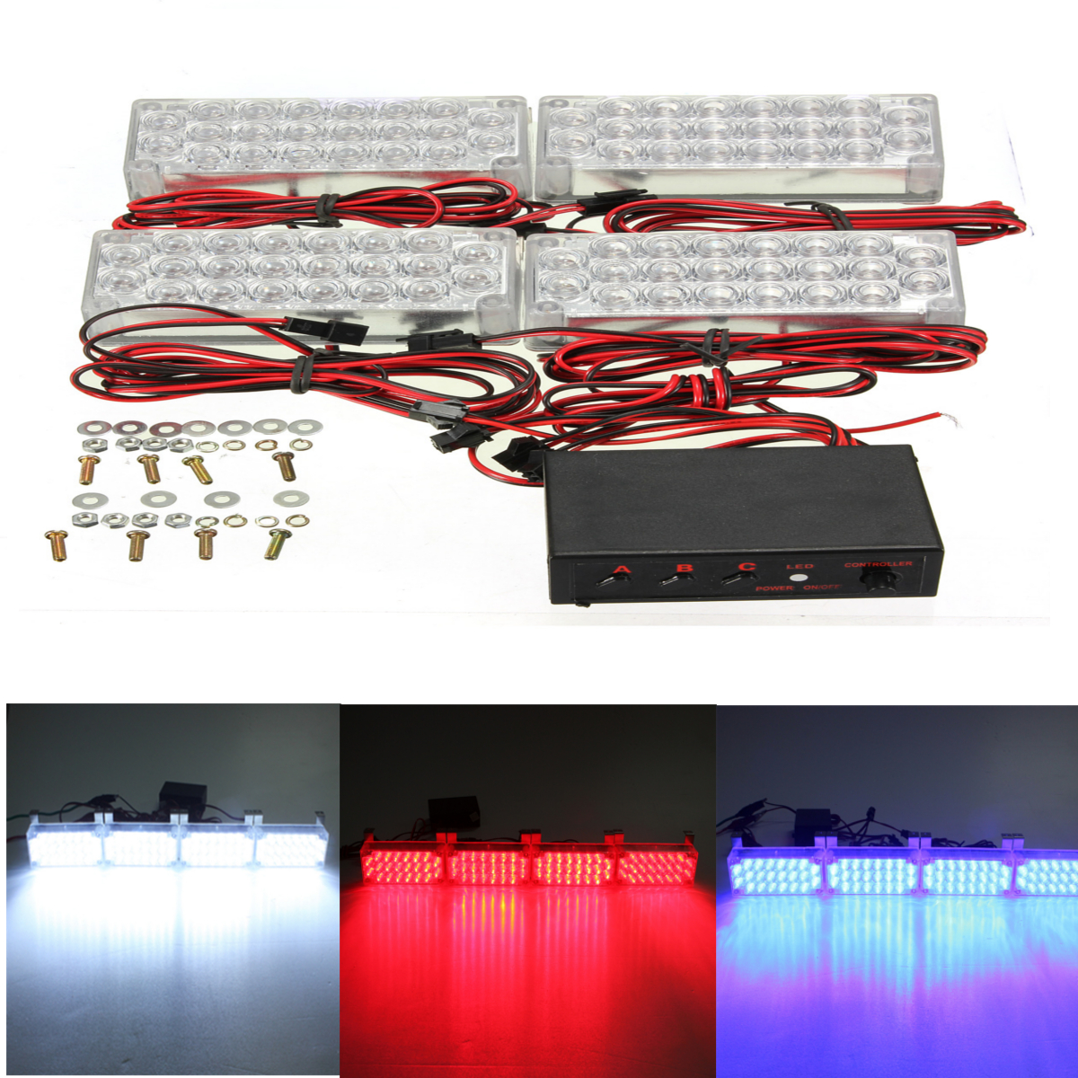 105V-135V-22-x-LED-Flash-Strobe-Car-4-Bars-Warning-Emergency-Grill-Light-Lamp-1014662