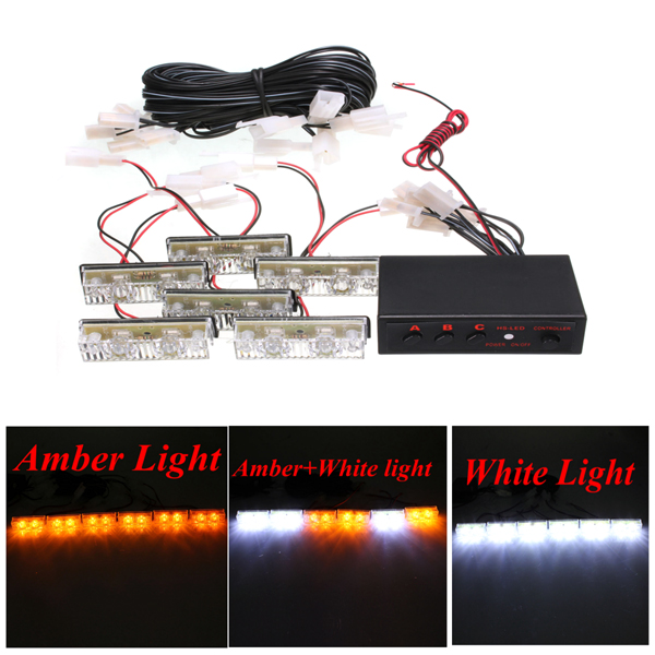 12V-2X6-LED-Bulb-Amber-White-Car-Flash-Warning-Emergency-Strobe-Light-Lamp-Bar-994036