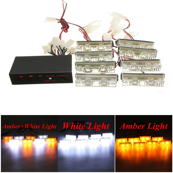 12V-2X8-LED-Bulb-Amber-White-Car-Flash-Warning-Emergency-Strobe-Light-Lamp-Bar-994689