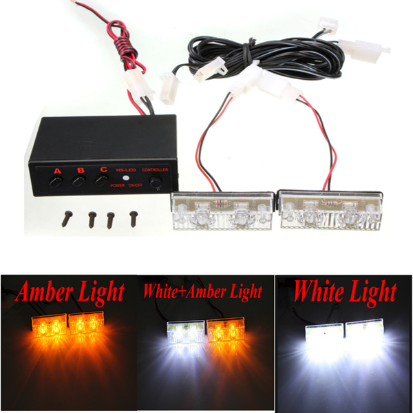 12V-2x2-LED-Bulb-Amber-White-Flashing-Warning-Emergency-Strobe-Light-Lamp-Bar-993148