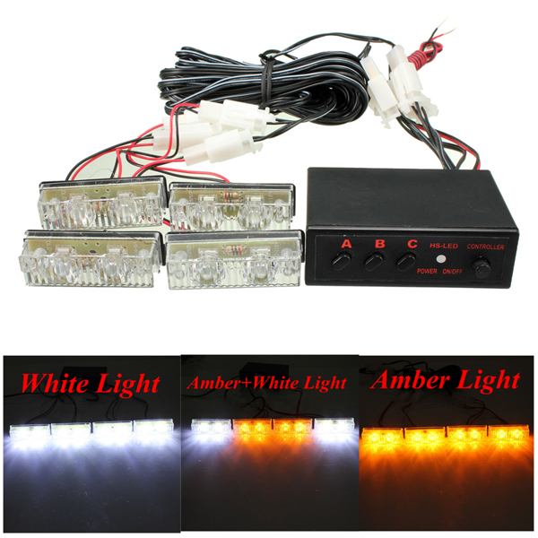 12V-2x4-Amber-White-LED-Car-Flashing-Warning-Emergency-Strobe-Light-Lamp-Bar-994039