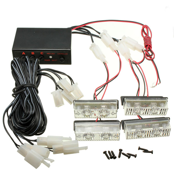 12V-2x4-Amber-White-LED-Car-Flashing-Warning-Emergency-Strobe-Light-Lamp-Bar-994039