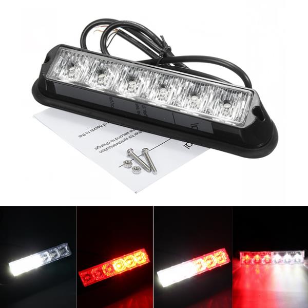 12V-Red-ampWhite-6LED-Emergency-Warning-Strobe-Flashing-Light-Bar-For-Car-SUV-1122669