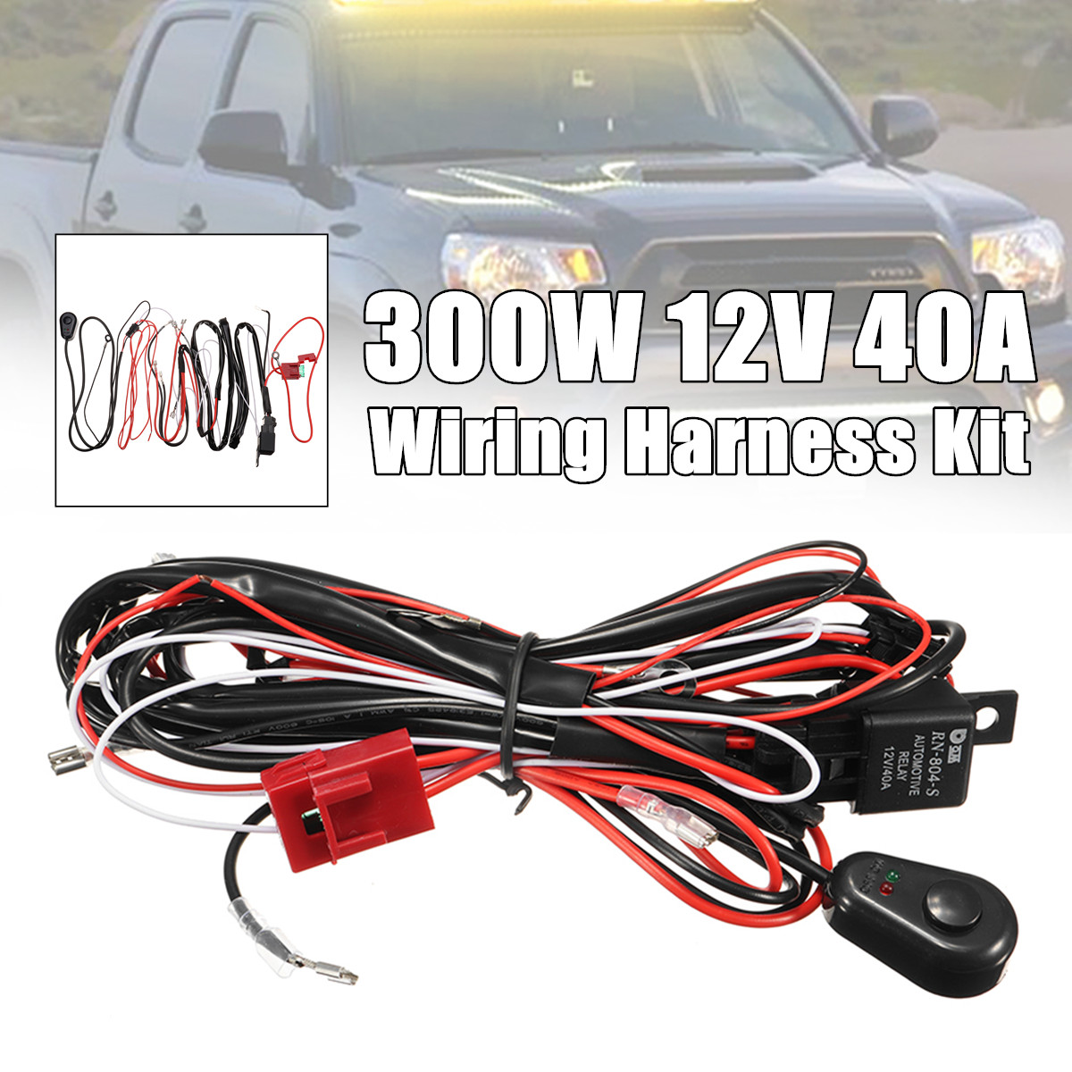 Wiring-Harness-Kit-12V-40A-300W-Fuse-Relay-OnOff-Switch-for-LED-Work-Fog-Light-Bar-1350401
