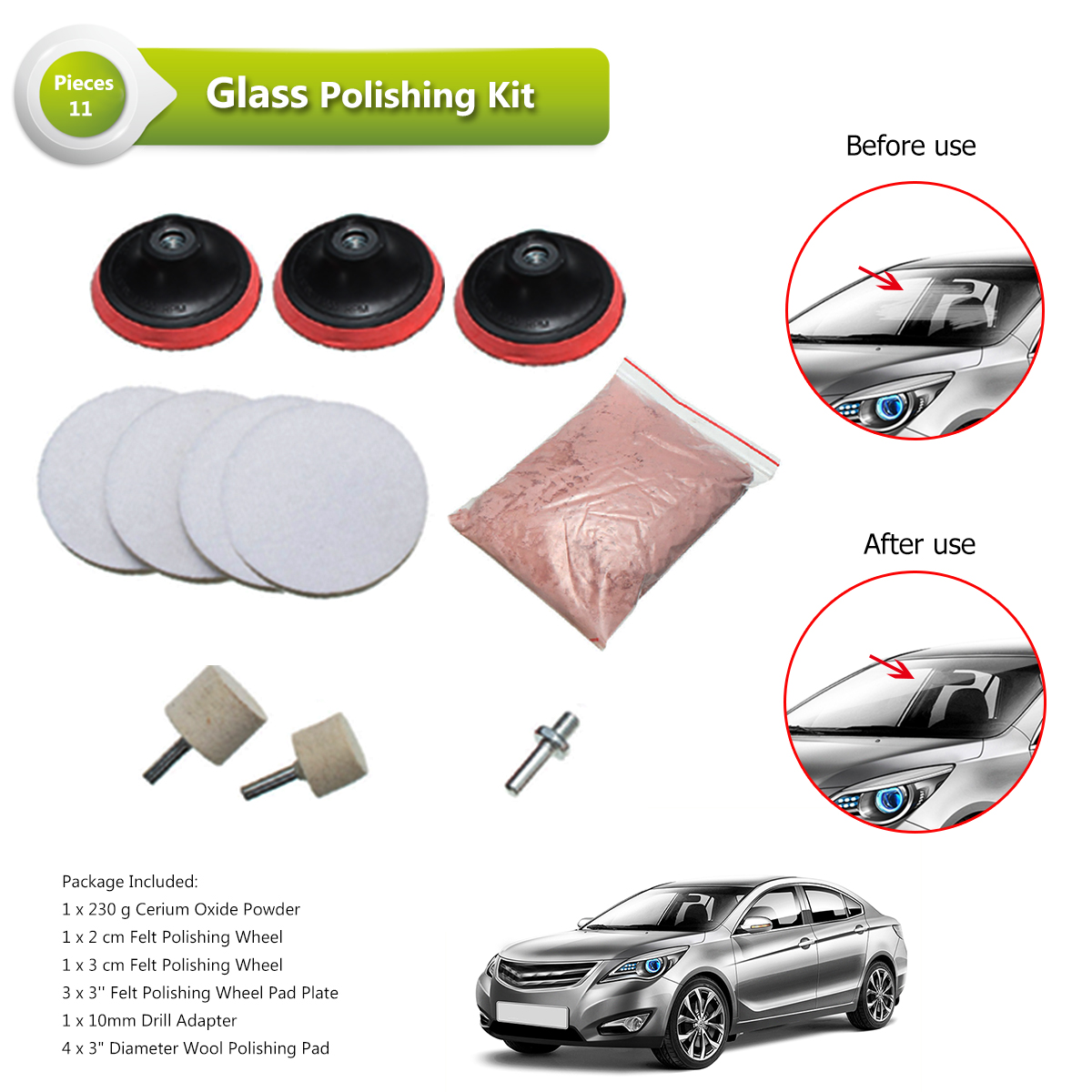 11Pcs-3inch-Pad-230g-Cerium-Oxide-Windscreen-Scratch-Remover-Glass-Polishing-Kit-1160035