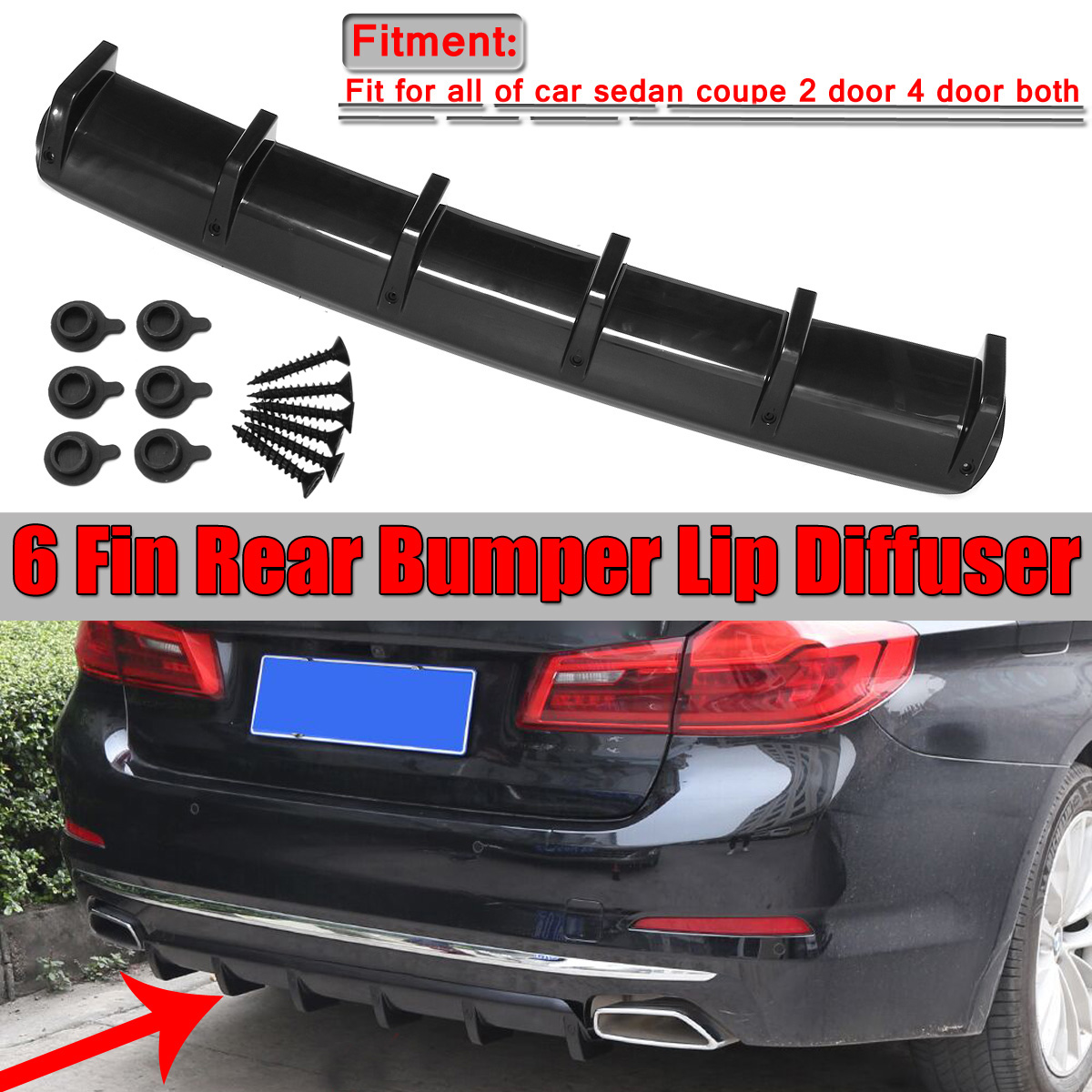 1x-6-Universal-Black-ABS-Fin-Car-Rear-Bumper-Lip-Diffuser-Scratch-Protector-Cover-Molding-Trim-1495930