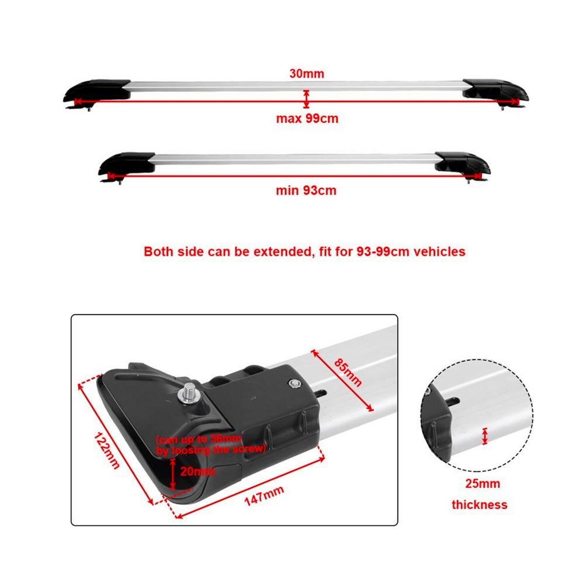 2Pcs-93-99cm-Car-Top-Rail-Roof-Rack-Cross-Bar-Luggage-Carrier-for-Raised-Rail-Universal-1379556