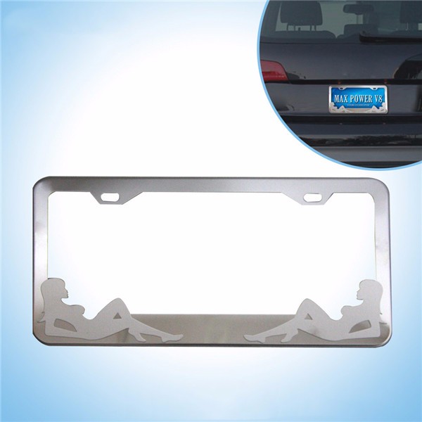 Tirol-Car-Girl-Drawing-License-Plate-Frame-Stainless-Steel-Polished-Metal-Tag-Cover-315135cm-1029220