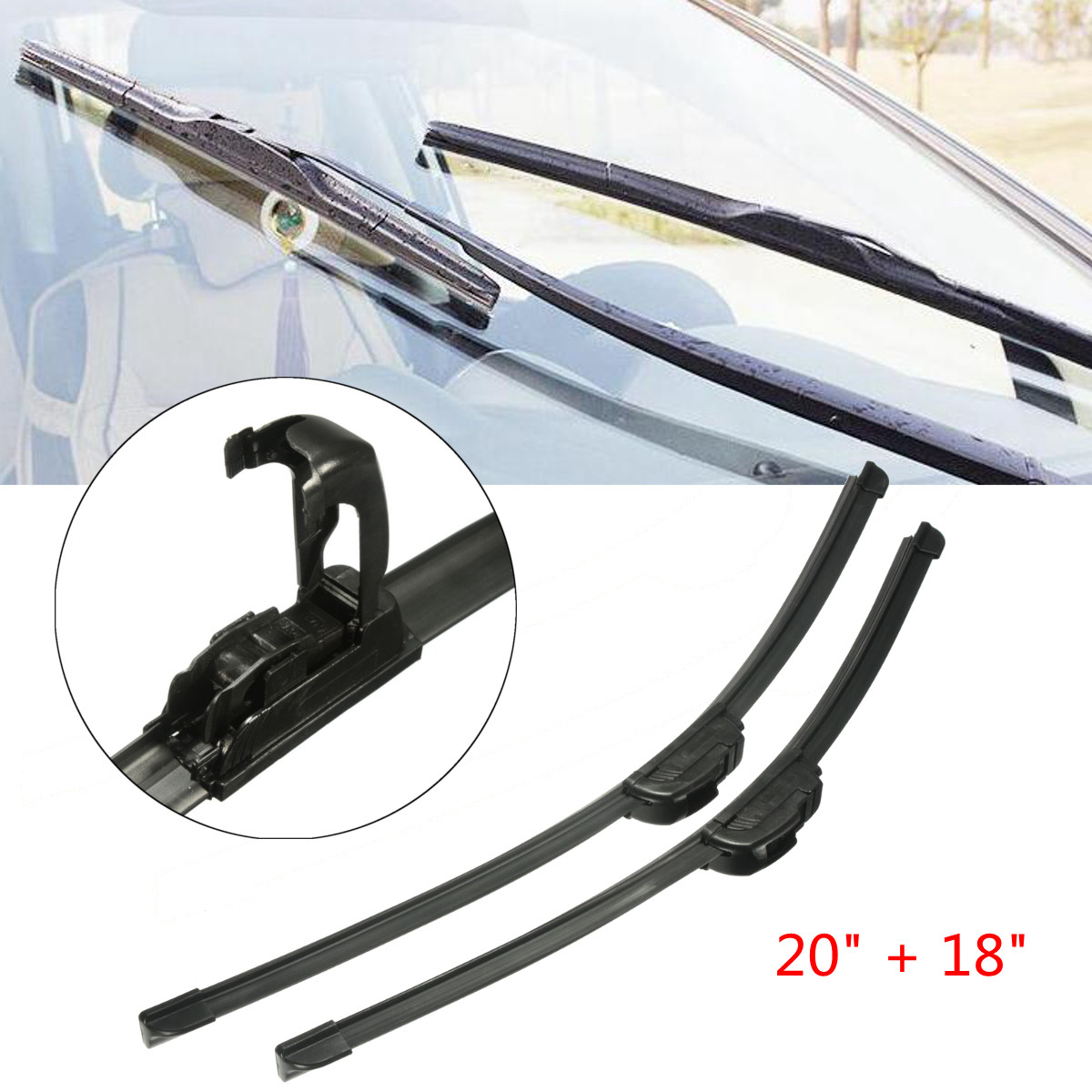 1-Pair-20-Inch-And-18-Inch-Black-Universal-J-Hook-Car-Windshield-Wiper-Blade-Bracketless-1379782