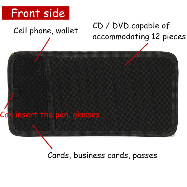 12-Disc-Capacity-CD-Car-Sun-Visor-Storage-DVD-Holder-Black-Pocket-966840