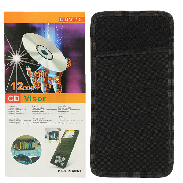 12-Disc-Capacity-CD-Car-Sun-Visor-Storage-DVD-Holder-Black-Pocket-966840