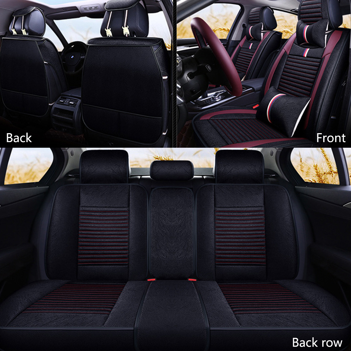 12Pcs-Luxury-5-Seat-Car-Seat-Cover-Front-Rear-with-Pillow-Waist-Cushion-Black-Red-1339785