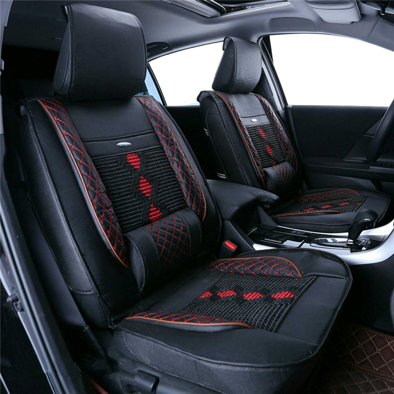 1Pcs-PU-Leather-Car-Front-Seat-Cover-Cushion-w-Ice-Silk-BlackBeige-Universal-1360034