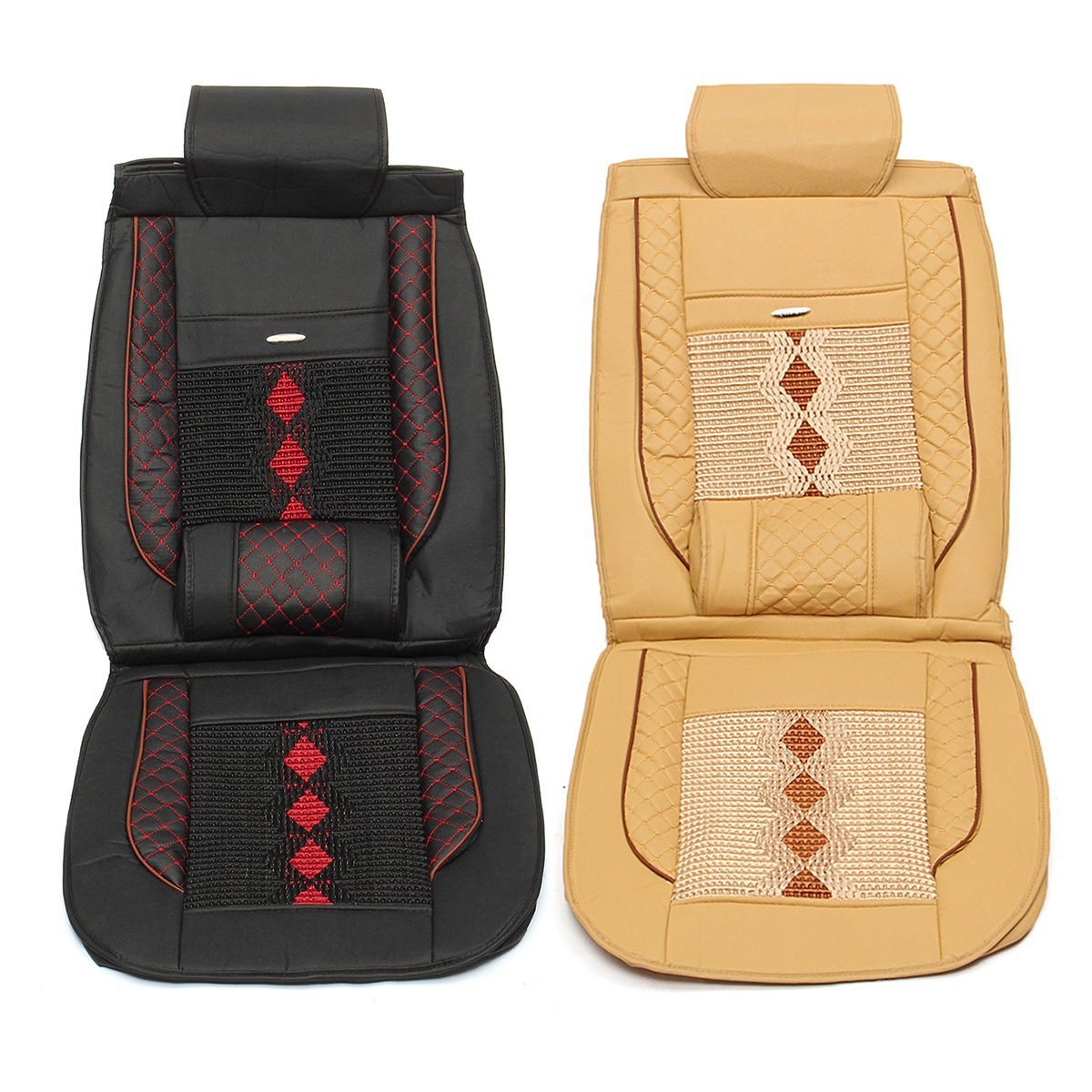 1Pcs-PU-Leather-Car-Front-Seat-Cover-Cushion-w-Ice-Silk-BlackBeige-Universal-1360034