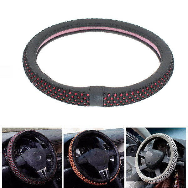 15-Inch-PU-Leather-BlackGreyCoffe-Car-Steel-Ring-Wheel-Cover-Anti-slip-Protecttion-Wrap-1078189