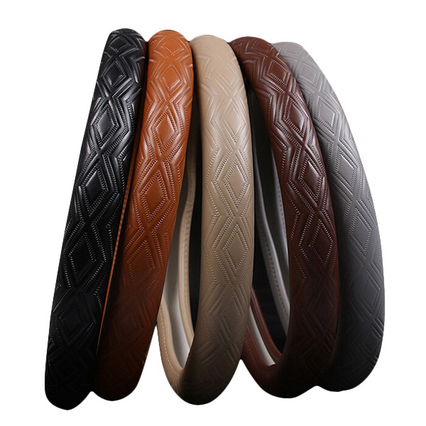 15-Inches-Plaited-Ripple-Cowhide-Leather-Steel-Ring-Wheel-Cover-Black-Brown-997369