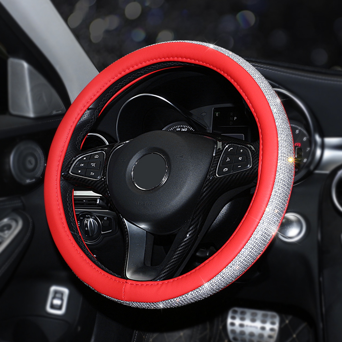 15-PU-Leather-Car-Steering-Wheel-Covers-With-Crystal-Rhinestone-Universal-1430826