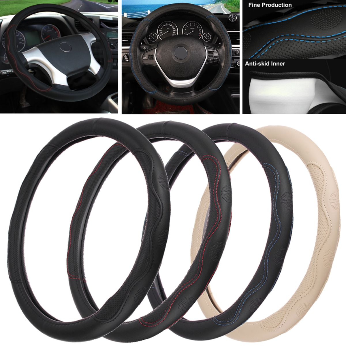 37-38cm-Car-Steering-Wheel-Covers-PU-Leather-for-ToyotaHondaNissanMazda-1316054