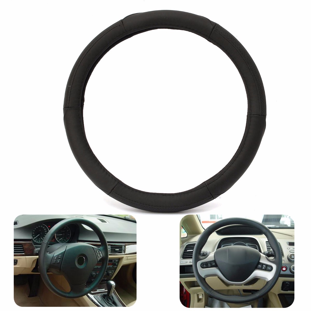 38cm-Black-Leather-General-Steel-Ring-Wheel-Cover-Medium-For-Volkswagen-Honda-1054977