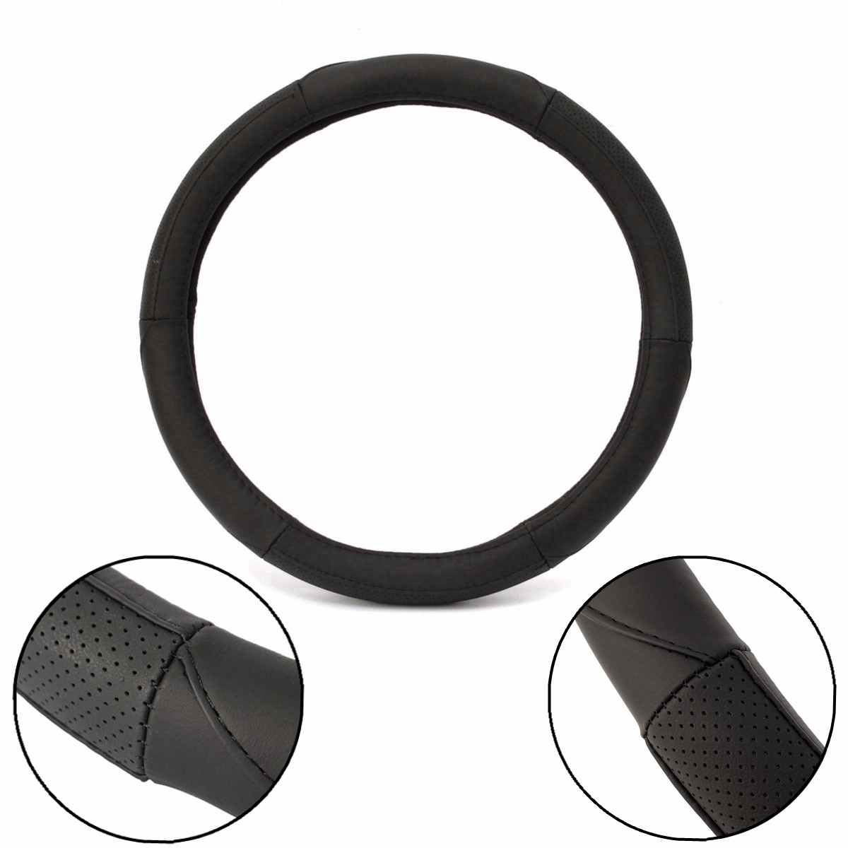 38cm-Black-Leather-General-Steel-Ring-Wheel-Cover-Medium-For-Volkswagen-Honda-1054977
