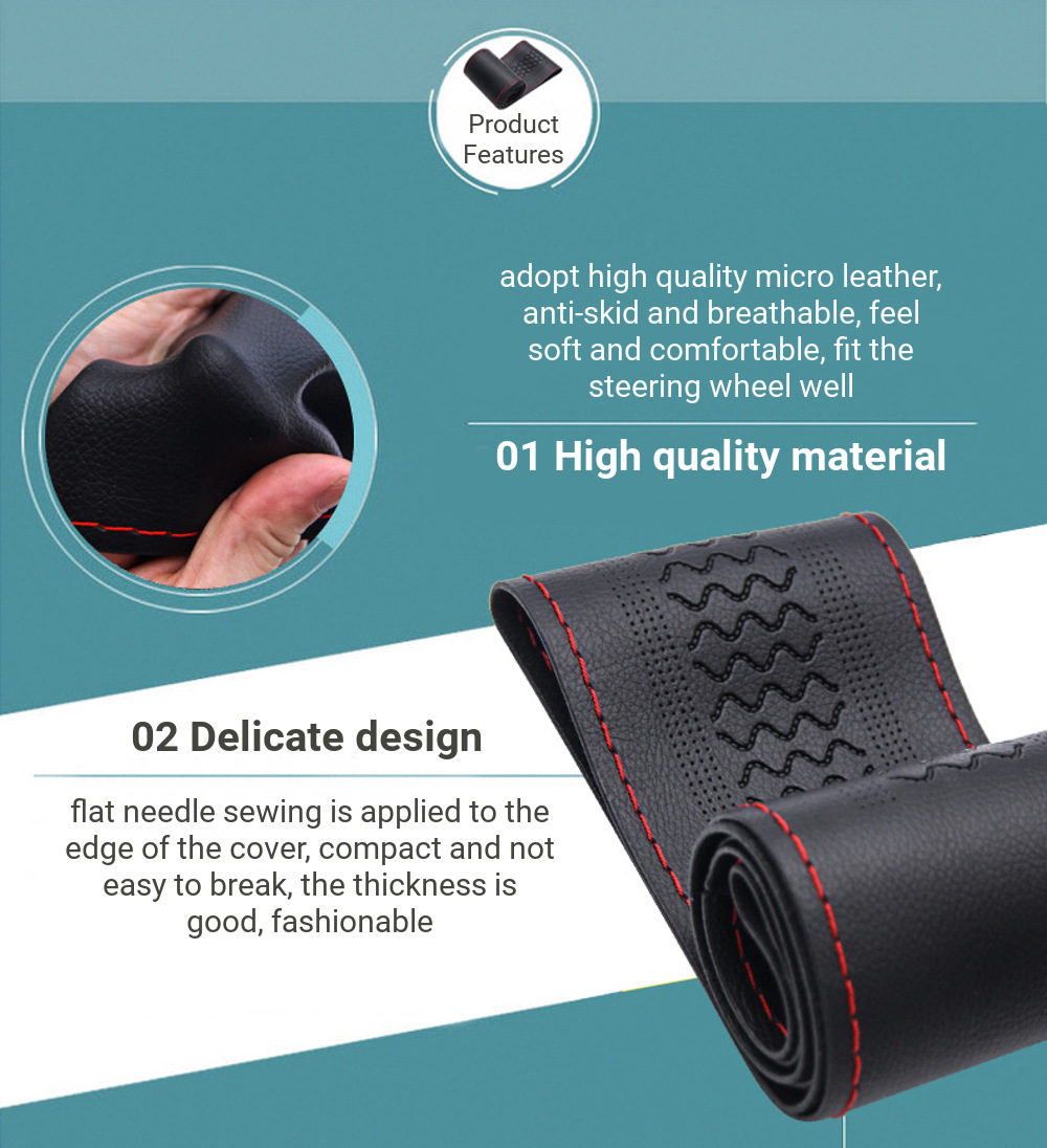 DIY-38cm-Car-Steering-Wheel-Covers-Microfiber-Leather-with-Needles-and-Thread-Universal-1326443