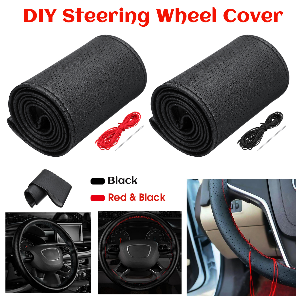 DIY-Car-Steering-Wheel-Covers-PU-Leather-Protector-with-Needle-and-Thread-37-38cm-Universal-1428768