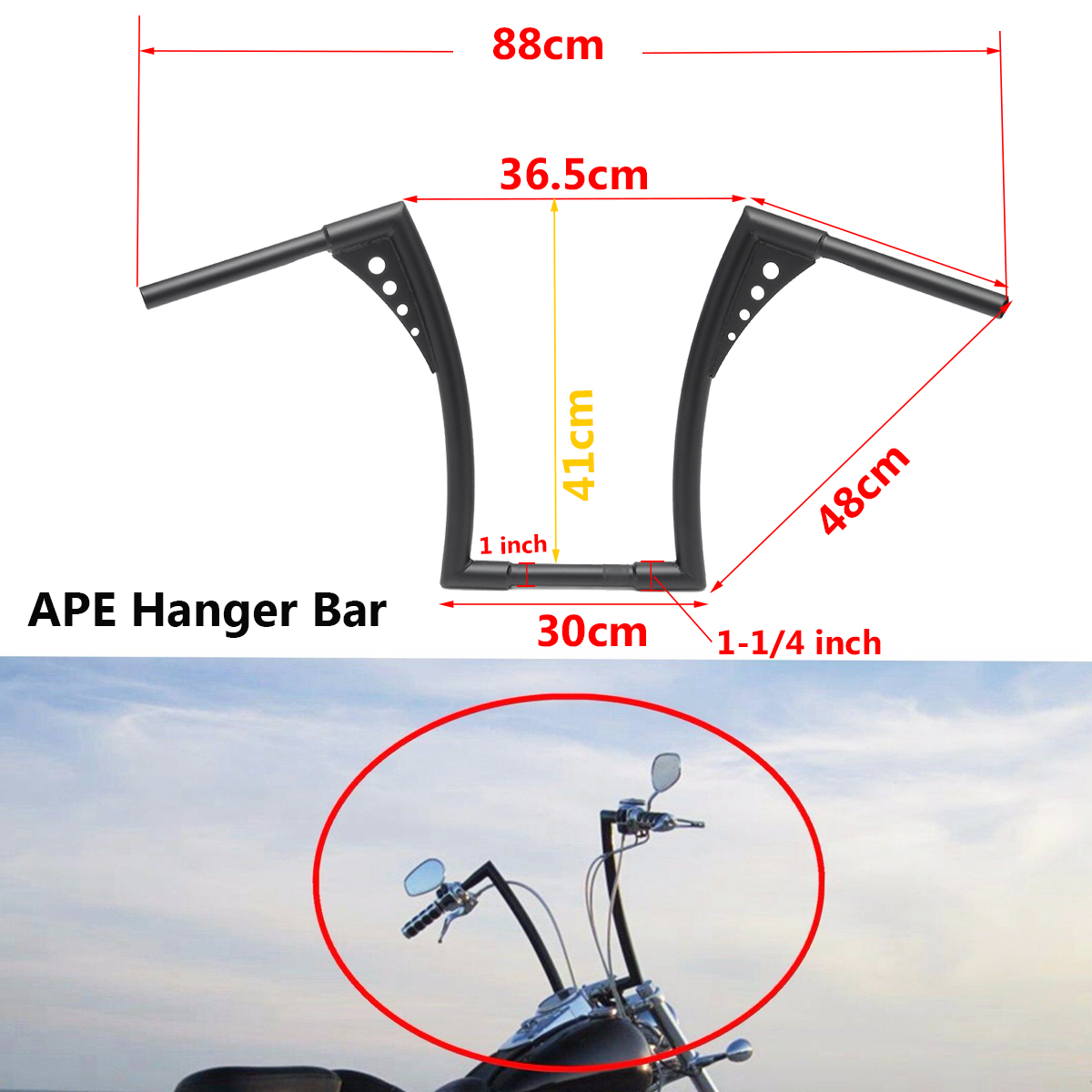 16inch-Rise-1-14quot-Handlebar-Black-Motorcycle-APE-Hanger-Bar-Fat-For-Harley-Davidson-1278516