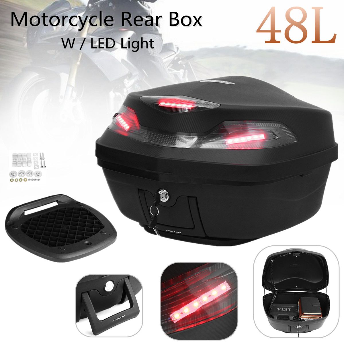 48L-Motorcycle-Scooter-Top-Box-Topbox-Rear-Luggage-Storage-WLED-Light-Universal-1260310