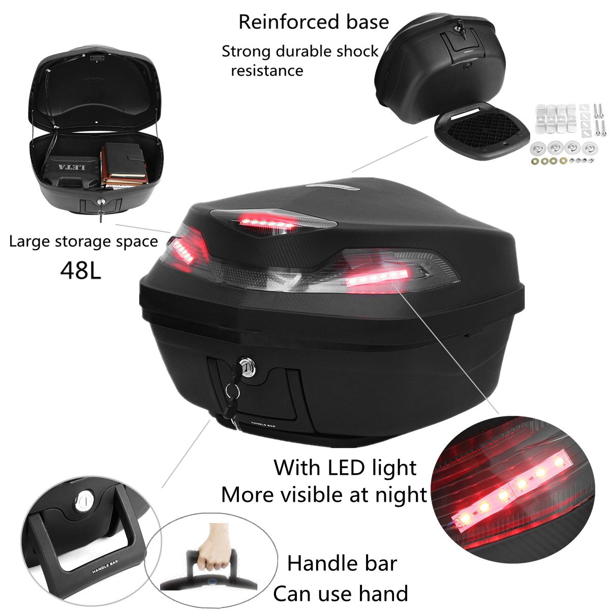 48L-Motorcycle-Scooter-Top-Box-Topbox-Rear-Luggage-Storage-WLED-Light-Universal-1260310