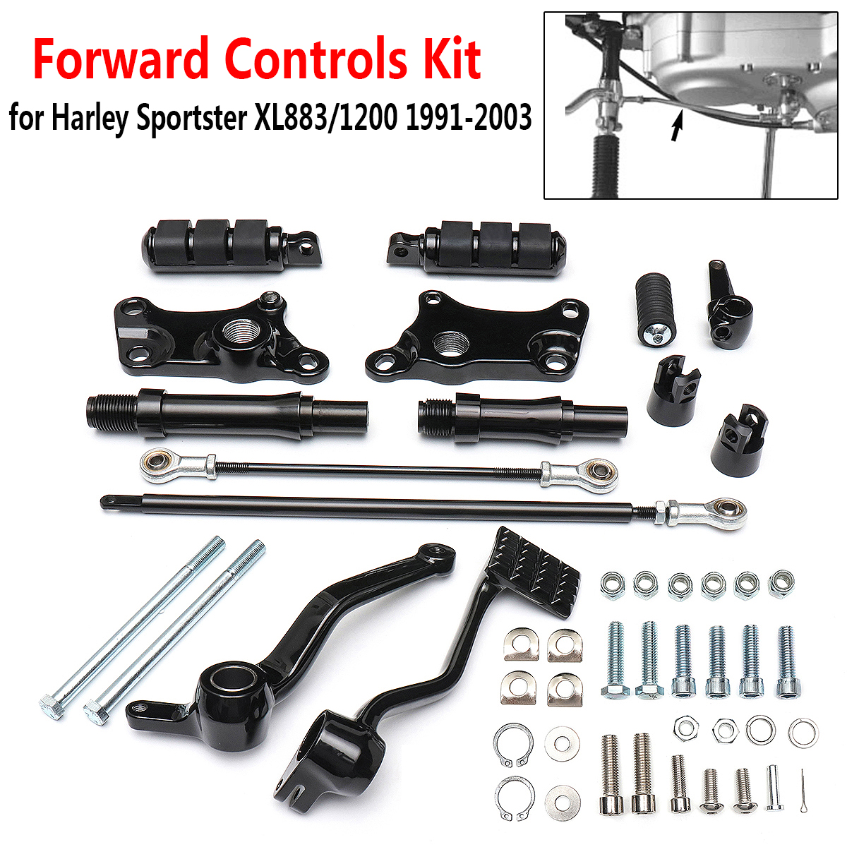 Black-Foot-Pegs-Forward-Controls-Complete-Kit-For-Harley-Sportster-XL883-XL1200-1991-2003-1324510