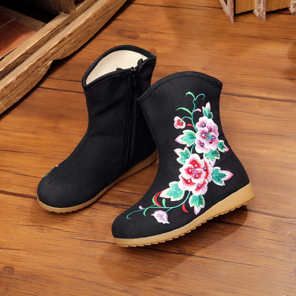 Girls-Flower-Embroidery-Breathable-Zipper-Round-Toe-Ankle-Short-Boots-1086717