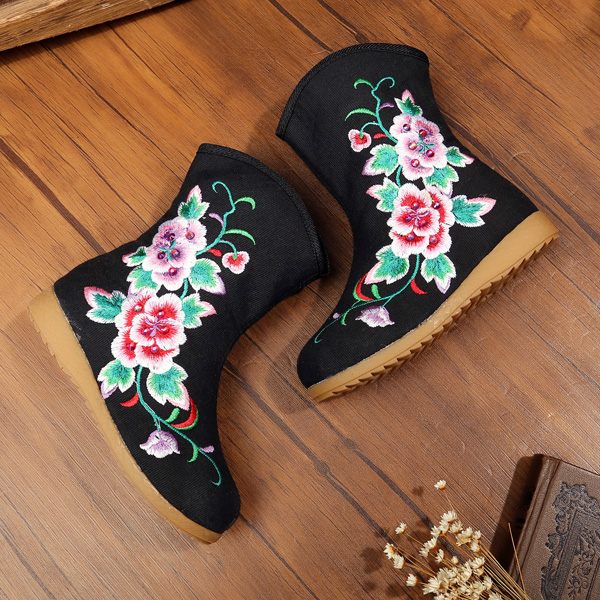 Girls-Flower-Embroidery-Breathable-Zipper-Round-Toe-Ankle-Short-Boots-1086717