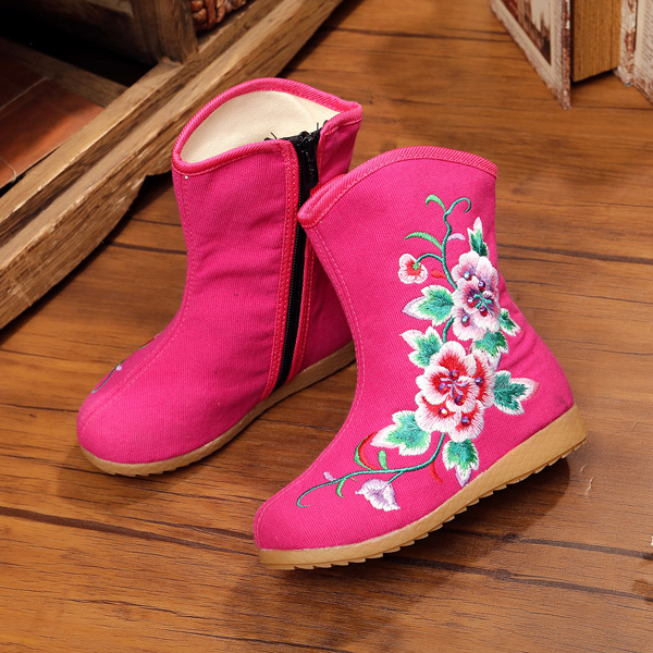 Girls-Flower-Embroidery-Breathable-Zipper-Round-Toe-Ankle-Short-Boots-1086717