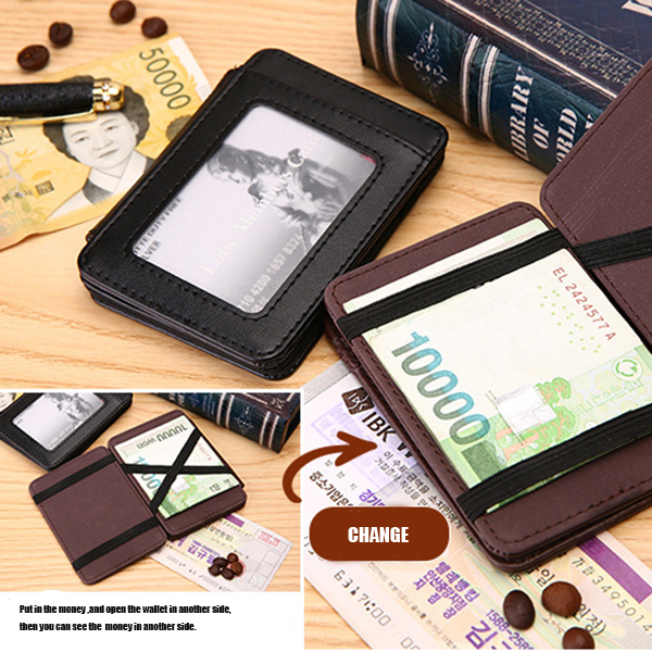 Men-PU-Magic-Money-Clip-Coffee-Black-Short-Card-Holder-1088646