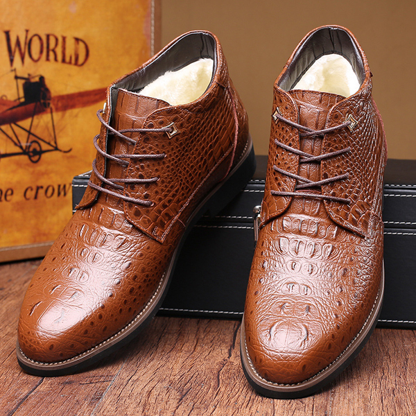 Lace-Up-Shoes-Crocodile-Pattern-Pointed-Toe-Leather-Short-Boots-For-Men-1096670