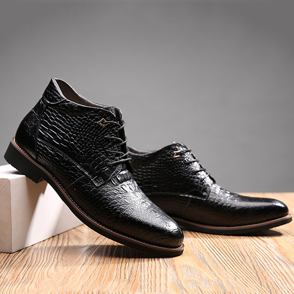 Lace-Up-Shoes-Crocodile-Pattern-Pointed-Toe-Leather-Short-Boots-For-Men-1096670