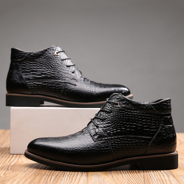 Lace-Up-Shoes-Crocodile-Pattern-Pointed-Toe-Leather-Short-Boots-For-Men-1096670