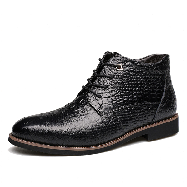 Lace-Up-Shoes-Crocodile-Pattern-Pointed-Toe-Leather-Short-Boots-For-Men-1096670