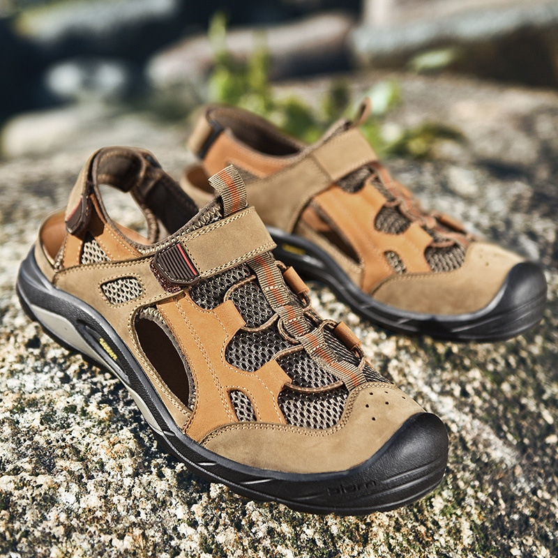 Genuine-Leather-Breathable-Mesh-Hollow-Outdoor-Hiking-Sandals-1454098