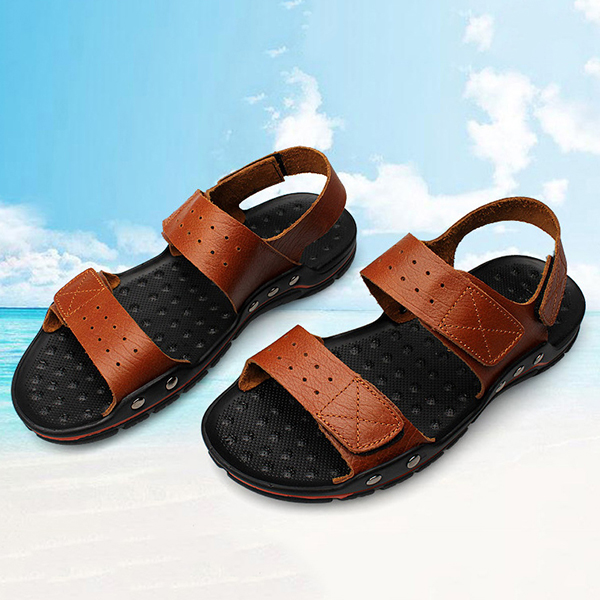 Large-Size-Men-Comfy-Breathable-Genuine-Leather-Hook-Loop-Sandals-Shoes-1274087