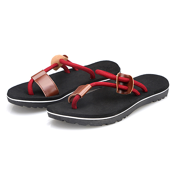 Men-Casual-PU-Leather-Clip-Toe-Slippers-Beach-Shoes-1284876