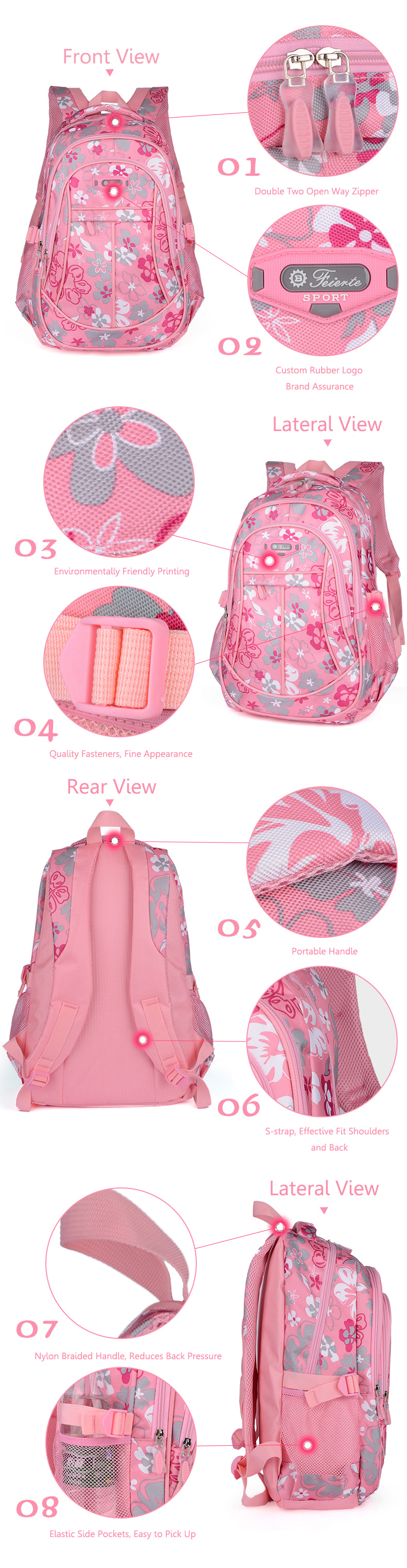 Children-Backpack-School-Bag-Flower-Print-Rucksack-Boy-Girl-Tour-Bags-999004