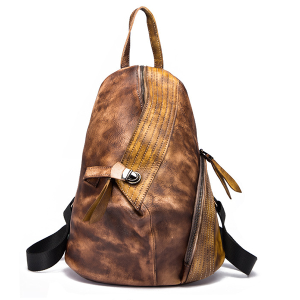 Brenice-Cowhide-Women-Backpack-Retro-Fashion-Buckle-Contrast-Color-Book-Bag-1278802