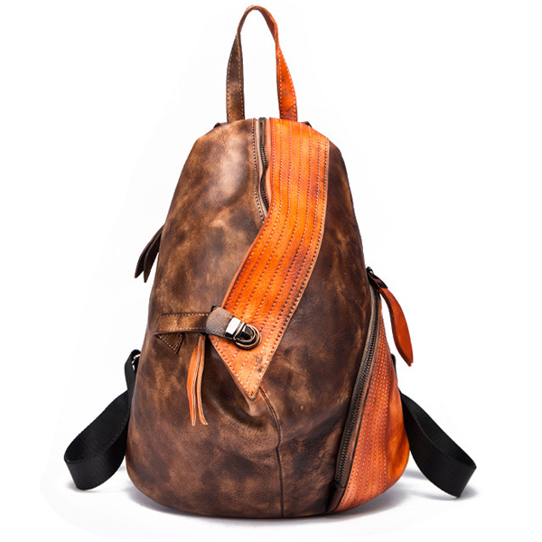 Brenice-Cowhide-Women-Backpack-Retro-Fashion-Buckle-Contrast-Color-Book-Bag-1278802