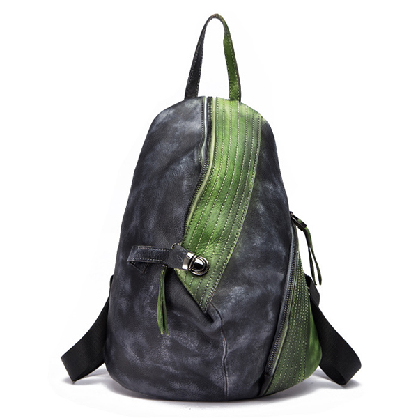 Brenice-Cowhide-Women-Backpack-Retro-Fashion-Buckle-Contrast-Color-Book-Bag-1278802