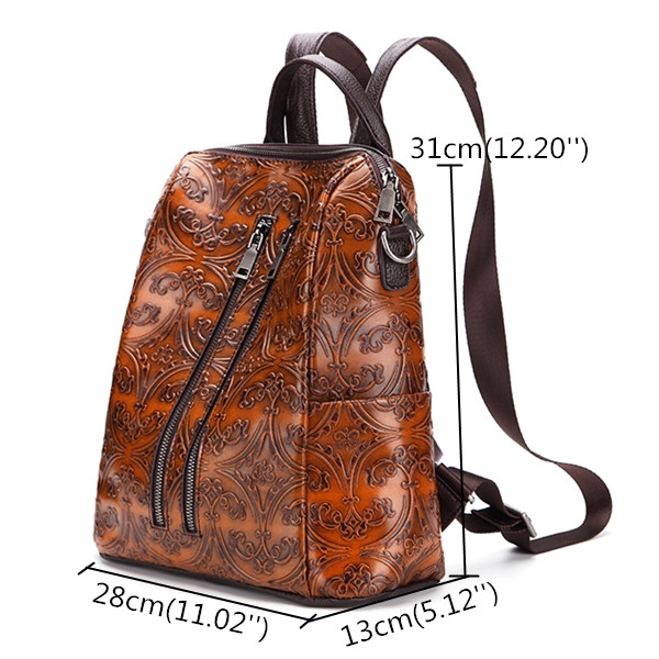 Brenice-Women-Genuine-Leather-Brush-Color-Travel-Backpack-Embossed-Shoulder-Bag-1232095