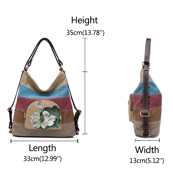 Brenice-Women-National-Lotus-Multifunctional-Canvas-Shoulder-Crossbody-Bag-Striped-Backpack-1293111