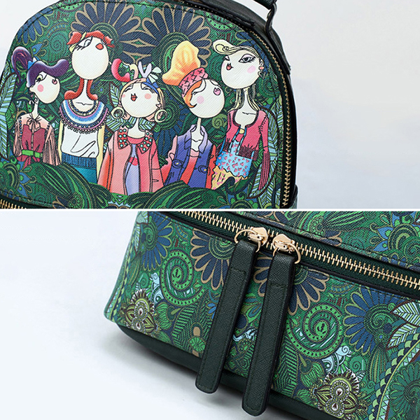 Women-Faux-Leather-Forest-Print-Pattern-Backpack-Shoulder-Bag-1329600