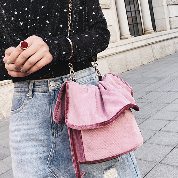 Stylish-Corduroy-Light-Soft-String-Bucket-Bag-Shoulder-Bags-Chain-Crossbody-Bag-1322031